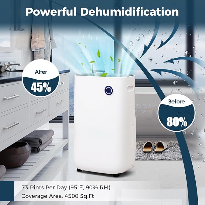 ARLIME 73 Pints Dehumidifier for Home & Basements, 4500 Sq. Ft Quiet Dehumidifier w/5 Modes, 3-Color Humidity Indicator Light, Auto or Manual Drainage, Drain Hose & Auto Shut-off for Bedroom