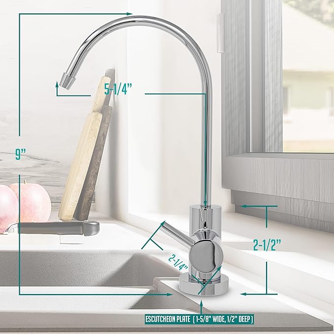 Non Air Gap RO Water Filtration System Water Dispenser Spout (Chrome). Euro Style with Faucet Wrench NSF Certified.