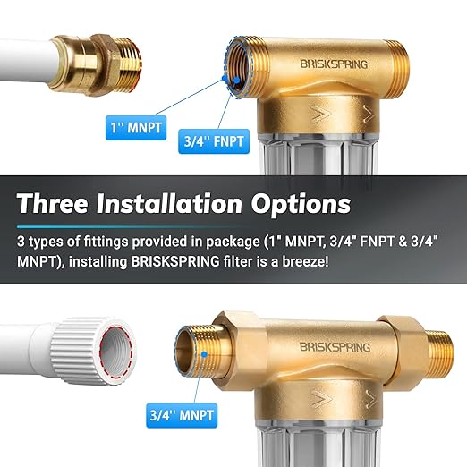Spin Down Sediment Filters With Scraper, Well Water Filter System for House, Reusable Whole House Water Filter for Well Water, 300 Micron, 1" MNPT + 3/4" FNPT + 3/4"MNPT, BPA Free