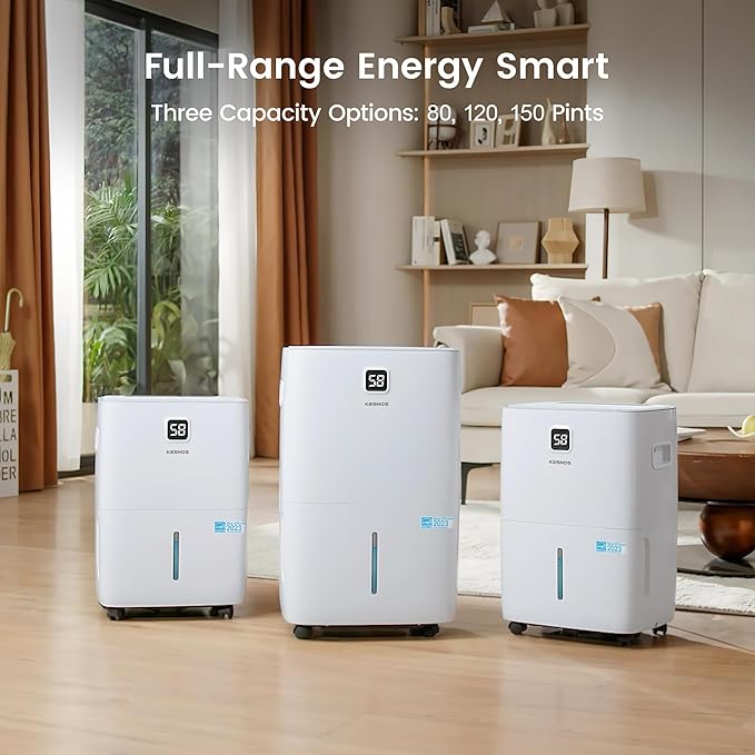 Kesnos 120 Pints Energy Star Dehumidifier for Home & Basement with Drain Hose, Front LED Display and 1.06 Gal Water Tank, Ideal for Spaces up to 6,500 Sq. Ft., Featuring Auto Defrost & Timer Function