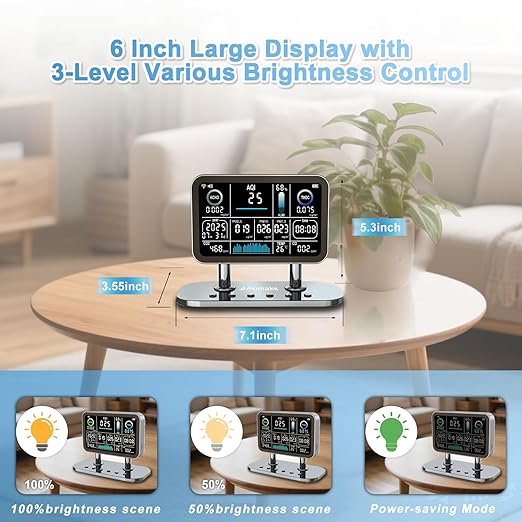 Air Quality Monitor Indoor,16 in 1 Smart Air Quality Monitor 6" Indoor Air Quality Meter VOC, AQI, HCHO, CO, Alarm, PM1.0, Temp, HUMI&CO2 PM2.5 Monitor,Indoor Air Quality Test for Home WiFi-Connect