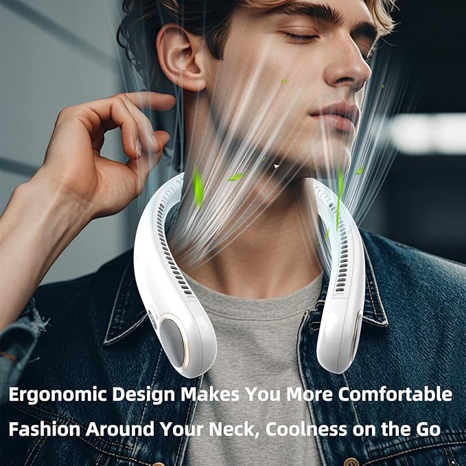 Portable Neck Fan,Hands Free Personal Wearable Bladeless Fan,6000mAh USB Rechargeable,360° Cooling,LED Display,4-Speeds,Birthday Gifts for Men Women Dad Mom,Outdoor Indoor Travel Camping (White)