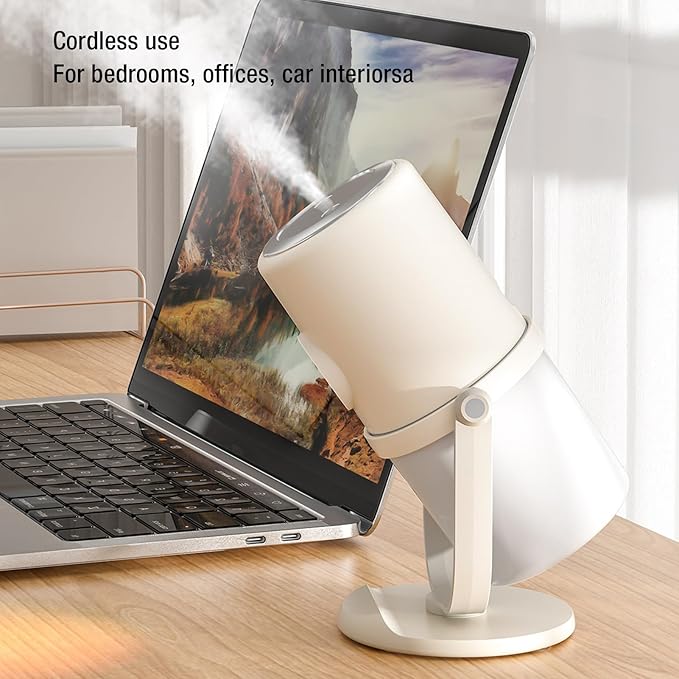 Cool Mist Humidifier, Quiet Two Mist Mode 300ML Bedroom Desk Humidifier Rechargeable USB Desktop Humidifier with Stand for Bedroom Travel Office Home (Beige)