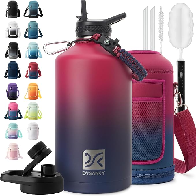 1 Gallon Water Bottle Insulated | Thickened Stainless Steel Vacuum Metal Water Jug | Portable Sports Large for Gym and Hiking with Straw, Carrier Bag, Handle Strap | BPA-Free 128 oz-FlexoryFit