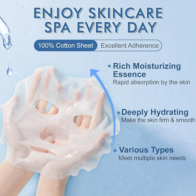 126 Pack Sheet Face Masks Skincare, Bulk Facial Mask Gifts Set for Women Skin Care, Hydrating Face Masks Suitable for All Skin Types, Face Mask Spa for Sensitive Skin-FlexoryFit