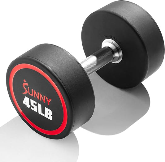 Sunny Health & Fitness Premium Polyurethane Commercial Grade Round Dumbbells with Diamond Knurled Handle, Durable Strength Training Equipment for Home Gym, 5-50LB-FlexoryFit