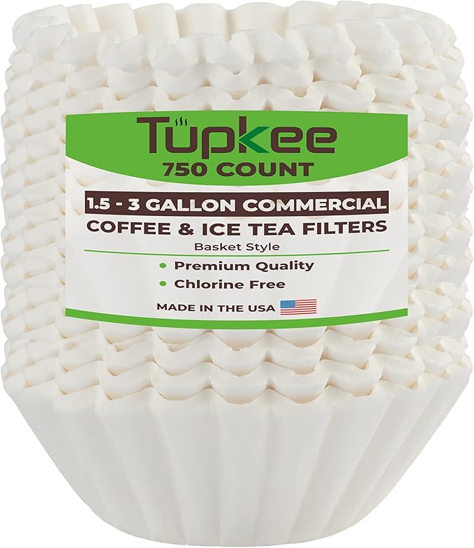 Tupkee Extra Large Coffee Filters - (13 Inch x 5 Inch) Premium, Big, Tall for Bunn 1.5 to 3 Gallon Commercial Coffee & Tea Machines - (750 Count) - Chlorine Free White Commercial Coffee Filters