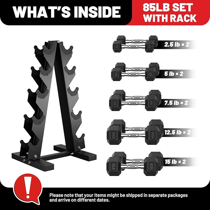 PAPABABE Hex Dumbbell Sets with Rack, 60-550lb Rubber Coated Dumbbell Weight Set and Storage Rack, Multiple Options Hand Weights for Strength Training-FlexoryFit