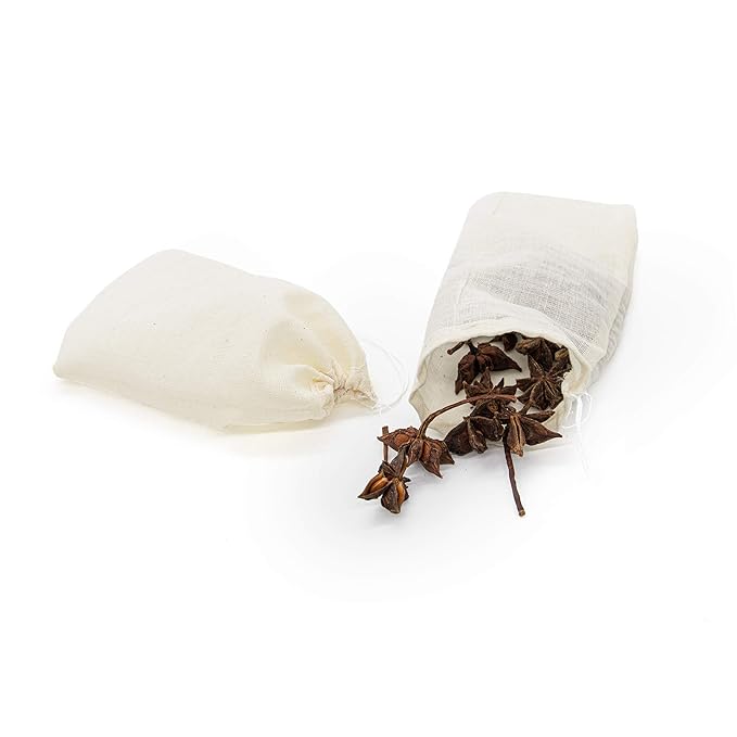 AUEAR, Reusable Drawstring Cotton Soup Bags Coffee Chinese Medicine Tea Bag Brew Straining Herbs Cheesecloth Bone Broth Gravy Stew (12 Pack, 4"x6")