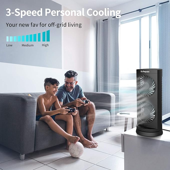 Dr. Prepare Desk Fan Tower Fan Cooling Fan, Portable Oscillating Fan with 3-Speed Options, Dual Air Circulation, 110° Oscillation, 3 Timers, Table Fan for Bedroom Dorm Room Office Desktop, 13 inch