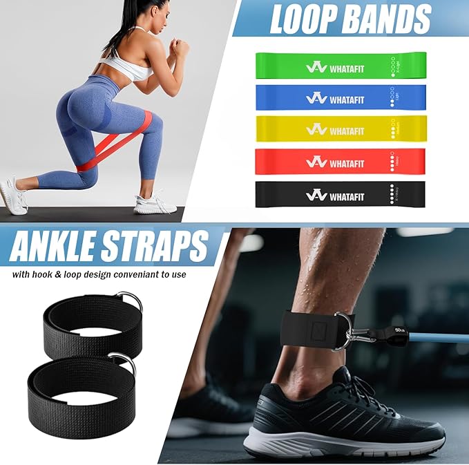 WHATAFIT Resistance Bands, Exercise Bands，Resistance Bands for Working Out, Work Out Bands with Handles for Men and Women Fitness, Strength Training Home Gym Equipment-FlexoryFit