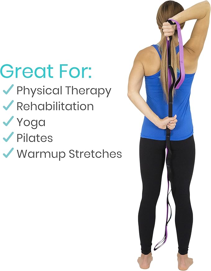 Vive Stretch Strap (75" - 10 Loops) - Leg Stretch Band to Improve Flexibility - Stretching Out Yoga Strap - Exercise and Physical Therapy Belt for Rehab, Pilates and Gymnastics with Guide Book-FlexoryFit