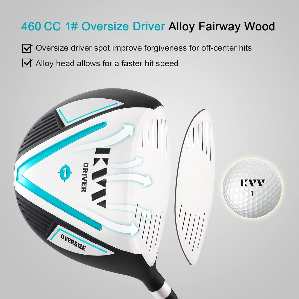 KVV Premium Right Hand Golf Club Set 11-Piece Set for Women, Including Driver, Fairway, Hybrid, 5#-P# Irons, Putter Steel Shaft Regular Flex Golf Clubs, with/Without Golf Bag