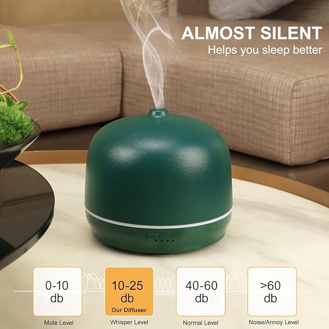 Ceramic Essential Oil Diffusers for Home Large Room, 500ml Aromatherapy Scent Air Diffuser Bedroom Ultrasonic Aroma Defusers with Timed -Green