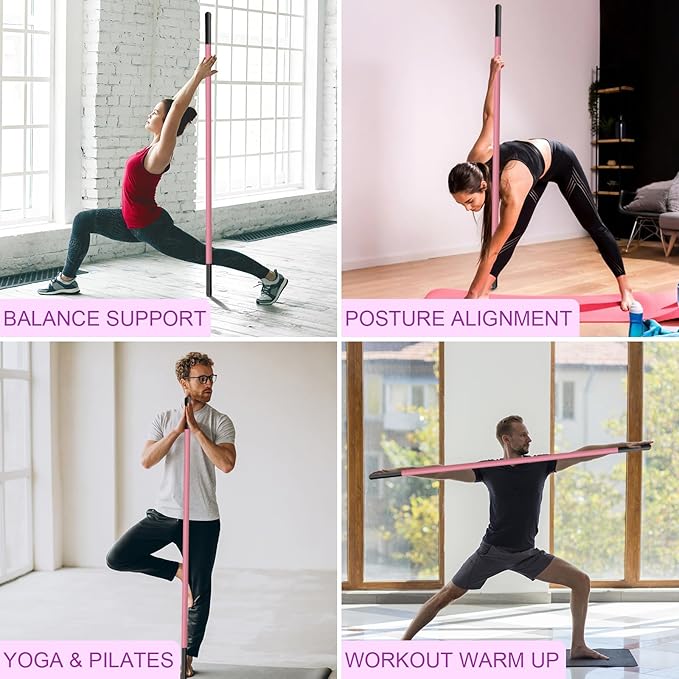 5ft Yoga Stick - Sturdy Steel Adjustable Stretching Stick for Mobility,Flexibility & Balance | Non-Slip Ends & Foam Handles | Exercise Pole for Fitness,Physical Therapy,Posture Correction-FlexoryFit