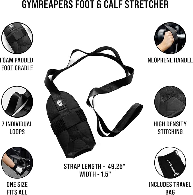 Gymreapers Foot and Calf Stretcher for Plantar Fasciitis, Achilles Tendonitis, Rehabilitation - Flex Strap for Physical Therapy, Pilates, Flexibility Training, Thigh & Hamstring Stretcher and Heel Spurs & Shin Splints-FlexoryFit