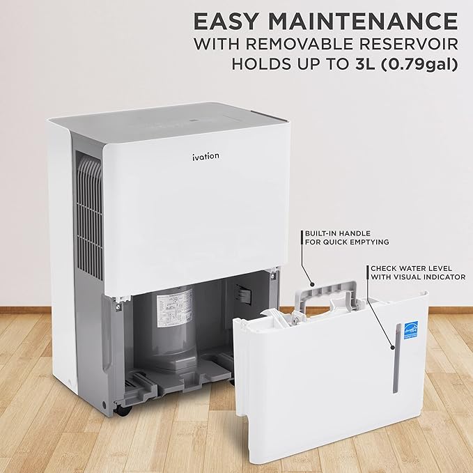 Ivation 1,500 Sq. Ft Energy Star Dehumidifier, Large Capacity Compressor De-humidifier for Extra Big Rooms and Basements w/Continuous Drain Hose Connector, Humidity Control, Auto Shutoff and Restart