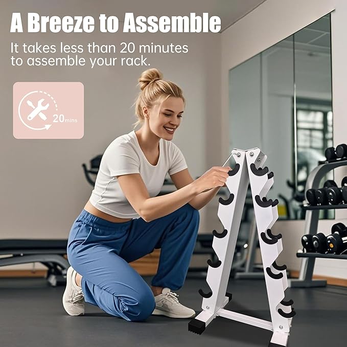 6-10 Pair Iron and Rubber Dumbbell Set 350/450 and 550 lbs 5-50 lbs Hand Free Weight for Strength Hex Coated Weights with Vertical Storage Rack Home Gym 5-50 lb - Black-FlexoryFit