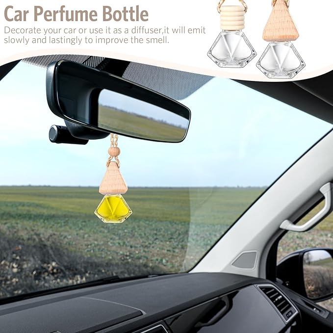BBTO 100 Pcs Car Air Fresheners Diffuser with Wooden Cap Empty Aromatherapy Diffuser Clear Car Fragrance Holder Pendant Hanging Perfume Fresheners Bottles for Car Decor (Clear Diamond)