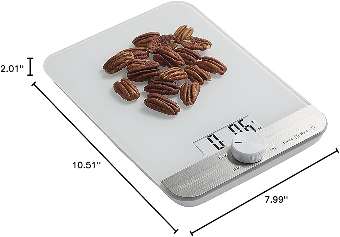 KitchenAid KQ908 Glass Surface 11 Pound Capacity Digital Kitchen and Food Scale, White-FlexoryFit