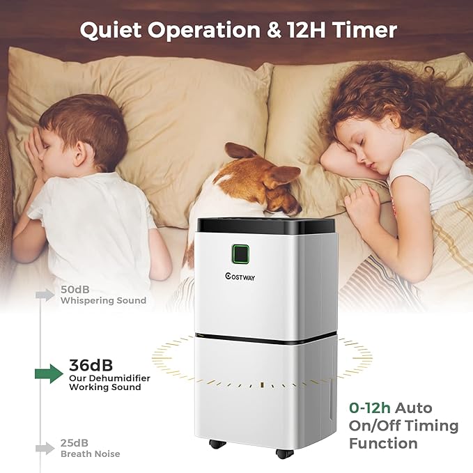 COSTWAY Dehumidifier for Large Room & Basements, 1500 Sq. Ft Portable 30 Pints Dehumidifier with 3 Color LED Light, 3 Modes, 2 Speeds, 12H Timer, Auto or Manual Drainage