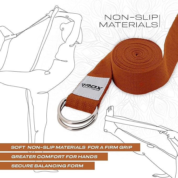 RDX 8ft Yoga Strap with D-Ring Buckle, Durable Polyester Cotton Adjustable Belts for Stretching Pilates Dance Gymnastics General Fitness Holding Poses Flexibility Physical Therapy, Home Gym Workout-FlexoryFit