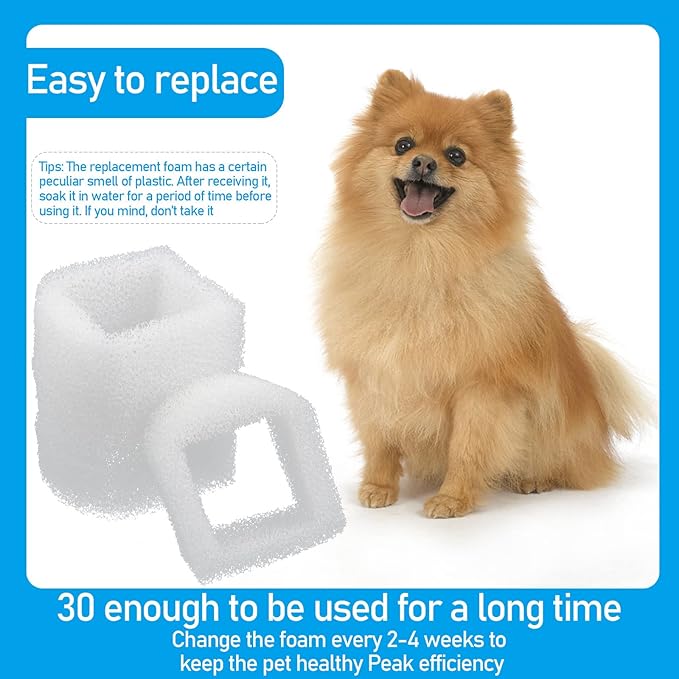 30 Pieces Pet Fountain Filter Foam Replacement Filters Foam Sponge Pre-Filters Drinking Water Fountain Filter Compatible with Drinkwell Ceramic and 360 Stainless Steel Pet Dog Cat Fountains