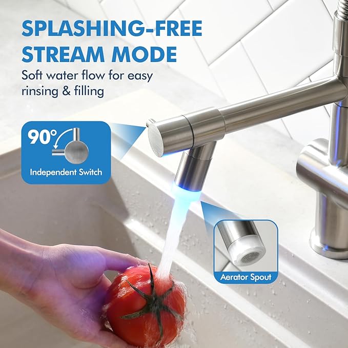 VFAUOSIT Kitchen Faucets, Commerical LED Kitchen Faucet with Pull Down Sprayer, Stainless Steel Brushed Nickel Kitchen Sink Faucet with Single Handle for Modern RV Farmhouse Camper Laundry Bar Sink