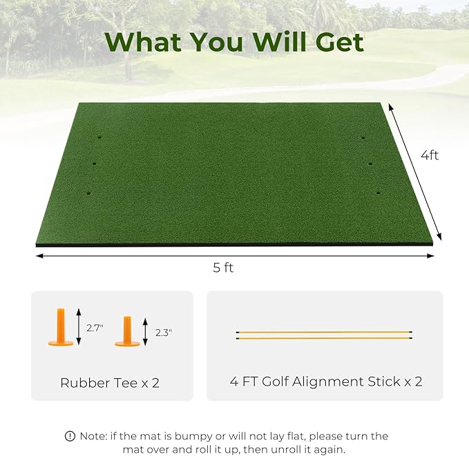 Tangkula Golf Hitting Mat, Artificial Turf Mat for Indoor/Outdoor Golf Practice Includes 2 Rubber Tees & 2 Alignment Sticks, Golf Training Mat for Home Backyard Garage