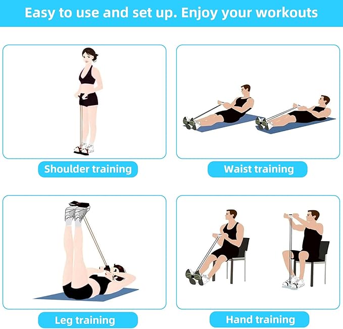 Multi-Function Tension Rope – 4 Tube Resistance Bands with Handles – Sit Up Exercise Equipment Home Gym Tummy Trainer for Men Women-FlexoryFit