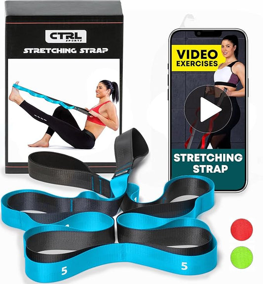 Stretching Strap with Loops - Non Elastic Stretch Band for Physical Therapy, Yoga Strap for Stretching Equipment, Stretch Bands for Exercise and Flexibility - Fascia, Hamstring & Leg Stretcher Belt-FlexoryFit