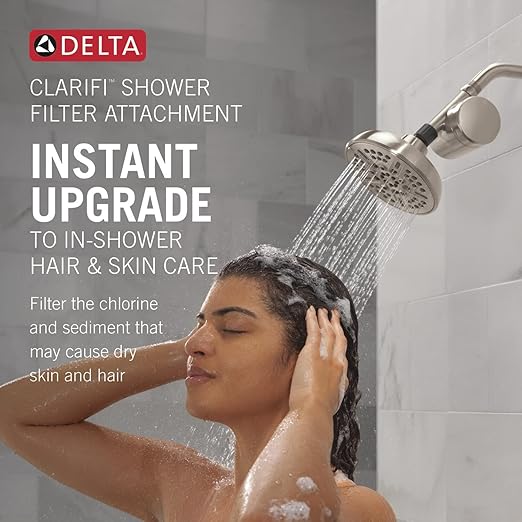 Delta Faucet 8-Setting Shower Head Satin Nickel with Clarifi Standard Shower Filter Attachment with Filter