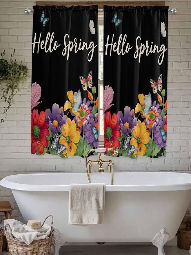Spring Flowers Bedroom Curtains 63 Inches length, Watercolor Country Colorful - Image 7