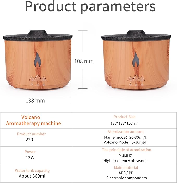 Eessential Oil Diffuser 360 ML,Aroma Volcano and Flame Air Diffuser/Humidifier, 1.76 floz Hotel Diffuser Oil,Diffusers for Home,Bedroom
