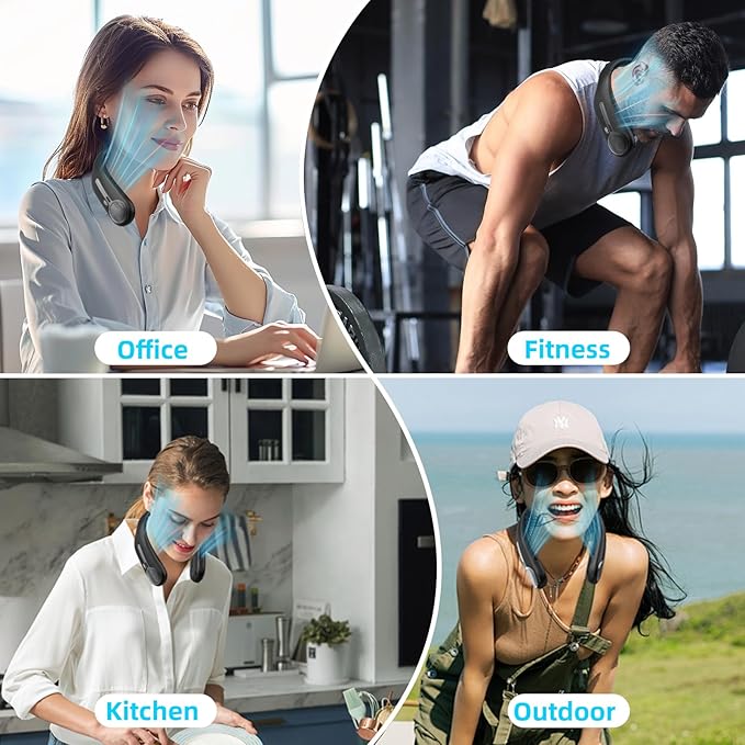 Portable Neck Fan,Hands Free Personal Wearable Bladeless Fan,6000mAh USB Rechargeable,360° Cooling,LED Display,4-Speeds,Birthday Gifts for Men Women Dad Mom,Outdoor Indoor Travel Camping (Black)