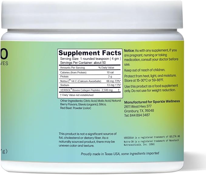 Hydrolyzed Collagen Powder - Sparkle Skin Boost (Mixed Berry) [50-Serves] Verisol Collagen Hydrolysate Protein Powder Vitamin C Paleo Non-GMO Gluten Free Beauty Supplement Drink-FlexoryFit