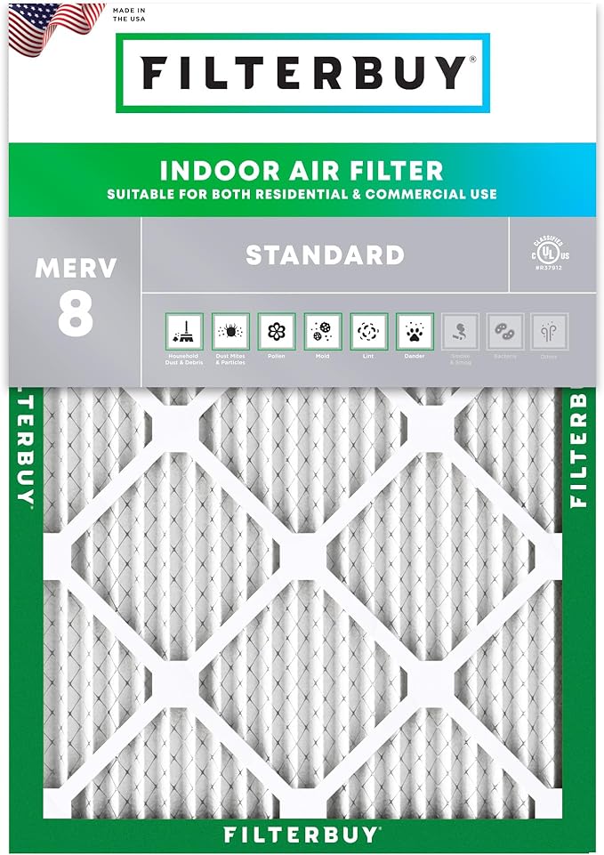 Filterbuy 15x20x1 Air Filter MERV 8 (MPR 700) Dust Defense Replacement (1-Pack), Electrostatic Pleated HVAC AC Furnace Filters, Made in USA (Actual Size: 14.50 x 19.50 x 0.75)