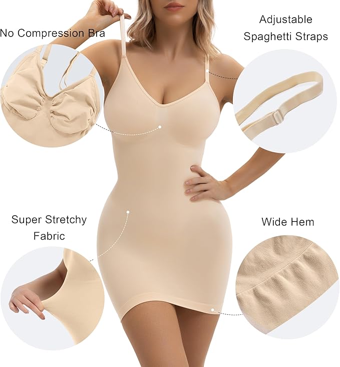 SHAPERX Strapless Shapewear Dress for Women Tummy Control Seamless Full Body Shaper Slip with Removable Straps