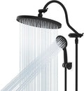 Hibbent 10'' Self-cleaning Rain Shower Head, High Pressure Handheld Shower Head, Showerhead Combo with 12'' Adjustable Curved Shower Extension Arm, 7-Spray, 71'' Hose, Showerhead Holder, Matte Black