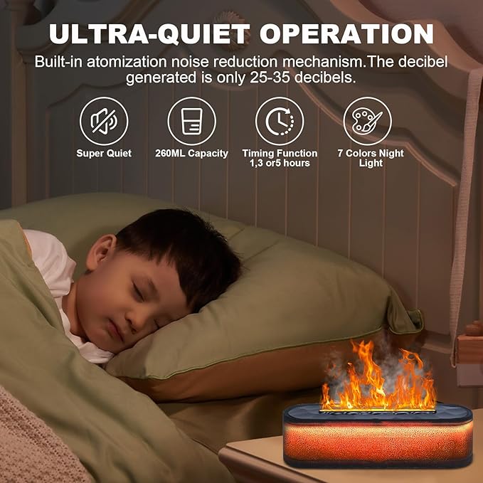 Colorful Volcano Diffuser Humidifier: 260ml Aromatherapy Essential Oil Diffusers Ultrasonic Volcano Humidifier with Remote Control Waterless Auto Off 7 Colors Night Light for Gym(Full Crack Flame)