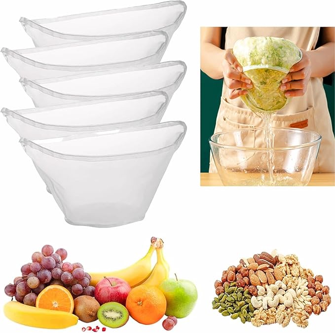 5PCS Cheese Cloth Bags for Straining, Bowl-shaped reusable nylon cheese cloth filter bag, fine mesh multi-purpose food filter bag, suitable for nut milk, juice, soy milk, dumpling fillings. (Small)