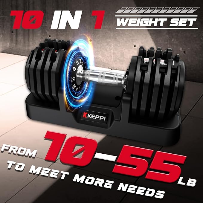 Keppi Adjustable Dumbbells Set-25lb/40lb/55lb/60lb, Anti-Slip Metal Fast Adjust Weight Handle, Exercise & Fitness for Full Body Workout - Adjustable Dumbbell Series-FlexoryFit
