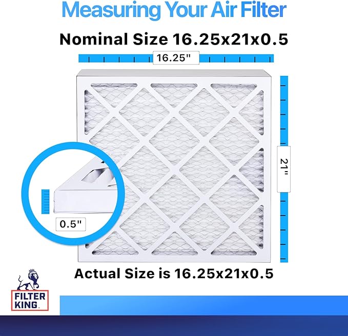 Filter King 16.25x21x0.5 Air Filter | 4-PACK | MERV 8 HVAC Pleated A/C Furnace Filters | MADE IN USA | Actual Size: 16.25 x 21 x 0.5"