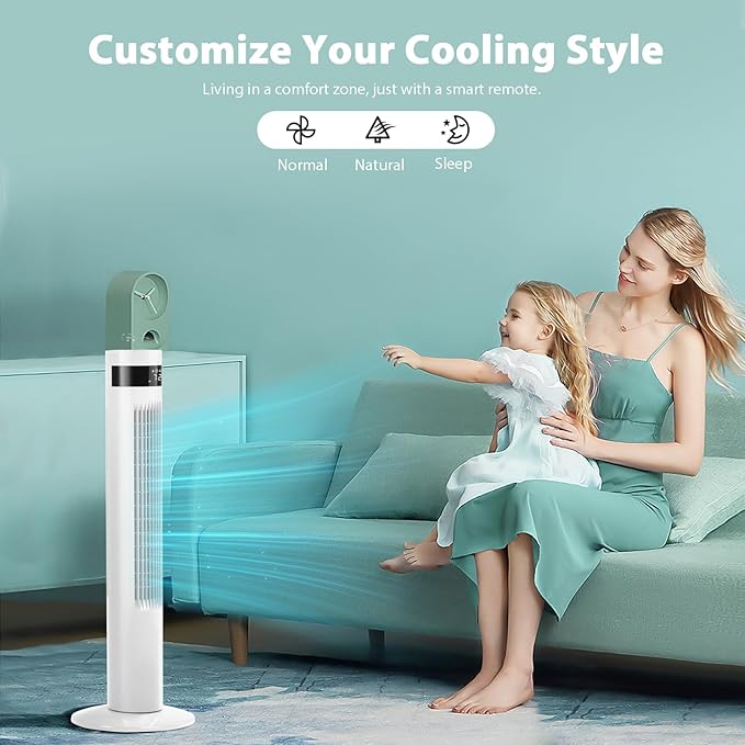 Antarctic Star Tower Fan Portable Floor Fans 85°Oscillating Fan 36'' Quiet Cooling 12H Timer Remote Control Standing Bladeless Electric 3 Speeds Wind 3 Modes Bedroom Office(36 inch, White)
