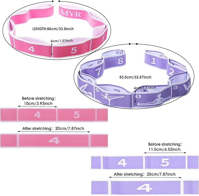 2Pcs Stretching Strap for Kids, Elastic Yoga Straps with Loops for Stretching Equipment, Kids Stretch Band, Resistance Bands, Gymnastics Stretch Band for Trainer Gymnastics Training, Yoga, Latin-FlexoryFit