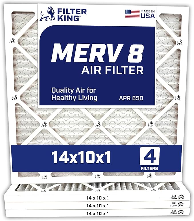 Filter King 14x10x1 Air Filter | 4-PACK | MERV 8 HVAC Pleated A/C Furnace Filters | MADE IN USA | Actual Size: 13.5 x 9.5 x .75"