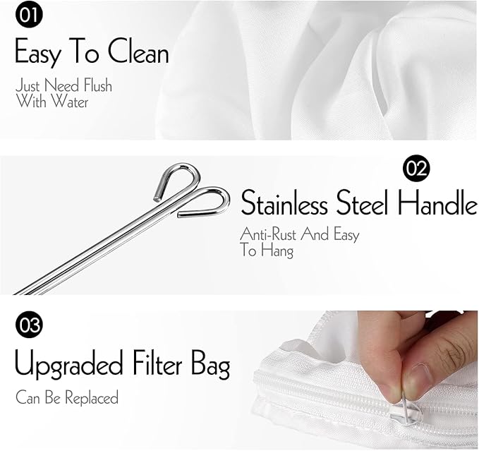 4 Pack Ultra Fine Mesh Coffee Strainer Bag with 1 Frame Handle, 200 Mesh Food Grade Nut Milk Bag, Reusable Kitchen Strainer Fine Mesh for Soy Milk, Juice, Tea Leaf Filter, Honey, Wine (Large)