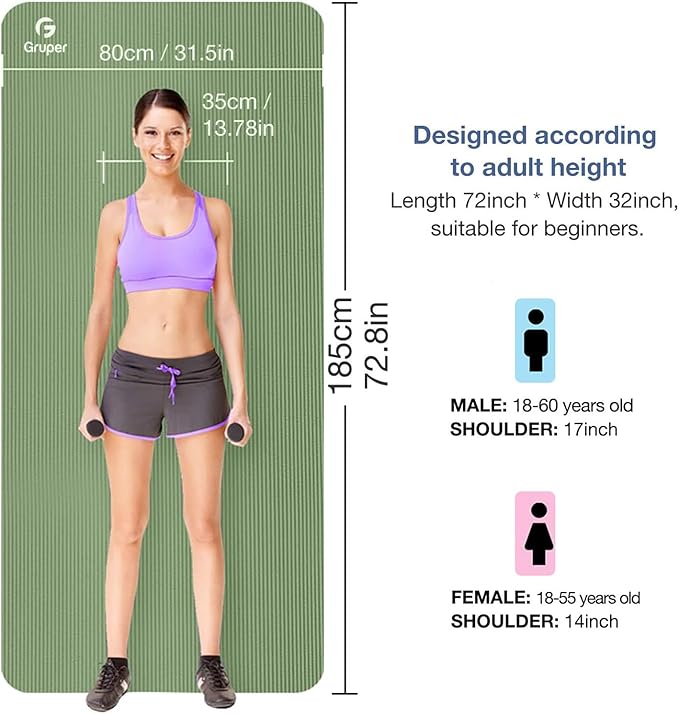 Thick Yoga Mat Non Slip, Large Size 72" L x 32" W x 0.6" TH, Premium Exercise & Fitness Mat with Carrying Strap and Bag, Workout Mats for Home-FlexoryFit