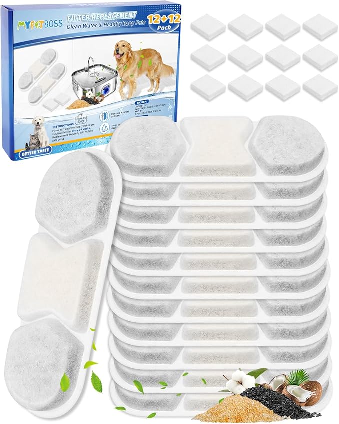 8 Pack Filter & 8 Pump Sponges Pet Water Fountain Filter Compatible with WF120 Dog Water Bowl Dispenser 410oz/3.2Gal/12L, Filters Replacement for Cat Automatic Water Fountain Stainless Steel