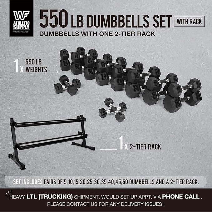 WF Athletic Supply Rubber Encased Hex Dumbbells with Rubber Grip Contoured Handle for Muscle Toning, Strength Building & Full Body Workout-FlexoryFit